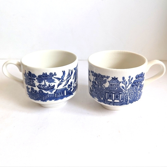 Churchill Chinoserie Blue Transfer Tea Cups 70's Coffee Cups 💙 Pair 2 - Picture 2 of 10